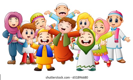 Vector illustration of Happy kids celebrate for eid mubarak