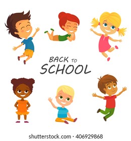 Vector Illustration of Happy Kids having Fun. Back to School
