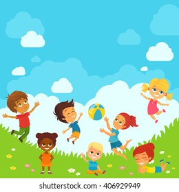 Vector Illustration of Happy Kids Having Fun