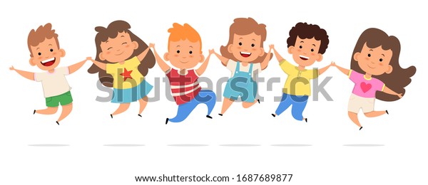 Vector Illustration Happy Kids Jumping Together Stock Vector (Royalty ...