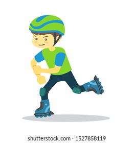 vector illustration of happy kids playing roller skate 