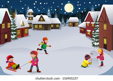 snow kids clipart