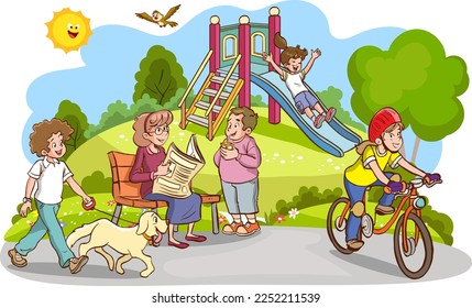 Vector illustration of happy kids playing in playground