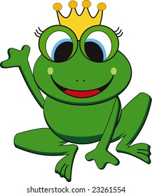 vector illustration of happy king frog