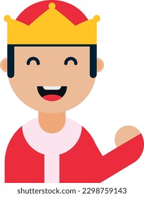 Vector illustration of a happy king waving. Royalty and person with crown.