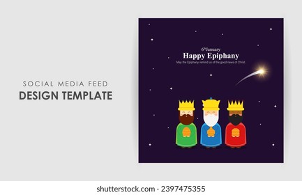 Vector illustration of Happy Kings Day social media feed template