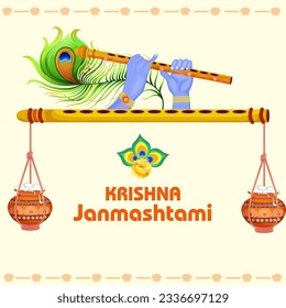 ilustración vectorial de la celebración del festival religioso de Happy Krishna Janmashtami con fondo de olla de crema ( Dahi Handi )