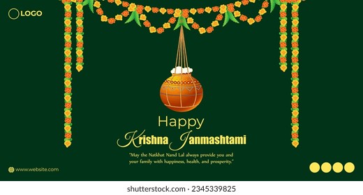 Vector illustration of Happy Krishna Janmashtami social media feed mockup template