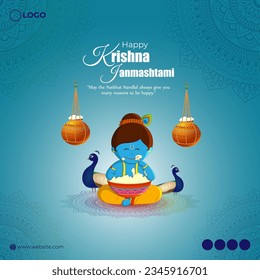 Vector illustration of Happy Krishna Janmashtami social media feed mockup template