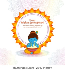 Vector illustration of Happy Krishna Janmashtami social media feed mockup template