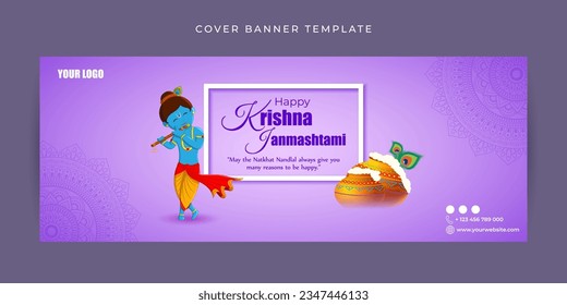 Ilustración vectorial de la plantilla de simulación de pancartas de la portada de Happy Krishna Janmashtami en Fb