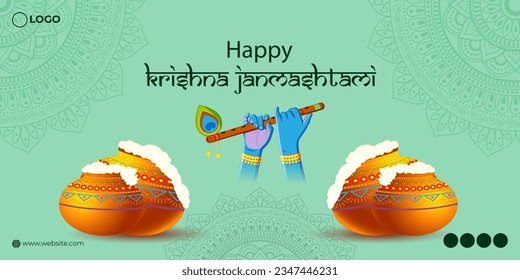 Vector illustration of Happy Krishna Janmashtami social media feed mockup template