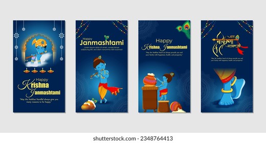 Vector illustration of Happy Krishna Janmashtami social media feed mockup template