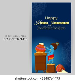 Vector illustration of Happy Krishna Janmashtami social media feed mockup template