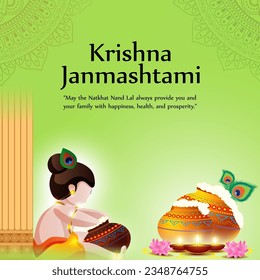 Vector illustration of Happy Krishna Janmashtami social media feed mockup template