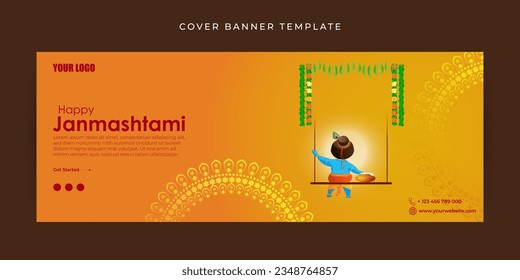 Ilustración vectorial de la plantilla de simulación de pancartas de la portada de Happy Krishna Janmashtami en Fb