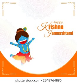 Vector illustration of Happy Krishna Janmashtami social media feed mockup template