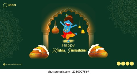 Imagen vectorial de la plantilla de simulación de la fuente de medios sociales Happy Krishna Janmashtami