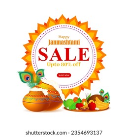Vector illustration of Happy Krishna Janmashtami Sale social media feed template