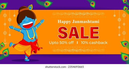 Vector illustration of Happy Krishna Janmashtami Sale social media feed template