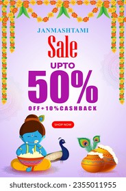 Vektorgrafik von Happy Krishna Janmashtami Sale Social Media Feed Template