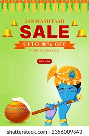 Vector illustration of Happy Krishna Janmashtami Sale social media feed template