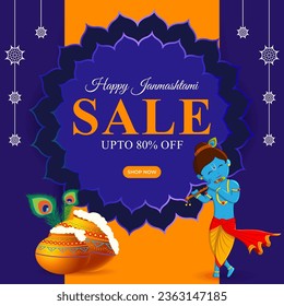 Imagen vectorial de la plantilla de feeds de medios sociales Happy Krishna Janmashtami Sale
