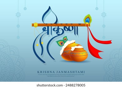 Vector illustration of Happy Krishna Janmashtami social media feed template