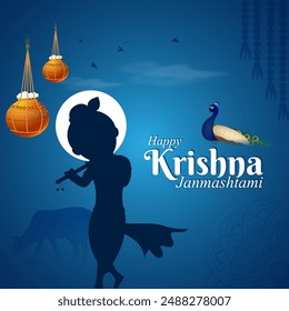 Vector illustration of Happy Krishna Janmashtami social media feed template