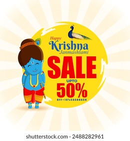 Vector illustration of Happy Krishna Janmashtami Sale social media feed template