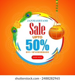 Vector illustration of Happy Krishna Janmashtami Sale social media feed template