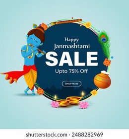 Vector illustration of Happy Krishna Janmashtami Sale social media feed template