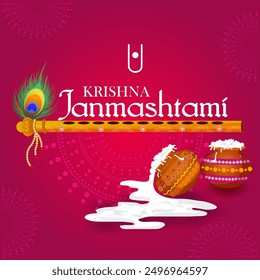 Ilustración vectorial de fondo feliz de Krishna Janmashtami con olla de nata ( Dahi Handi )