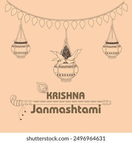 Ilustración vectorial de fondo feliz de Krishna Janmashtami con olla de nata ( Dahi Handi )