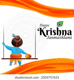 Vector illustration of Happy Krishna Janmashtami social media feed template