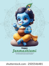 Vector illustration of Happy Krishna Janmashtami social media feed mockup template