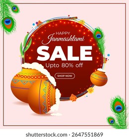 Ilustração vetorial de Happy Krishna Janmashtami Sale modelo de mídia social