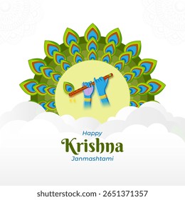 Vector illustration of Happy Krishna Janmashtami social media template