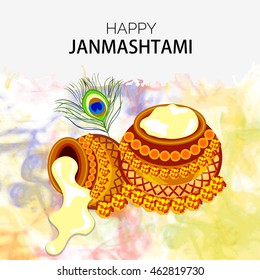 Vector illustration for Happy Krishna Janmashtami with colorful grungy background.