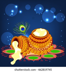 Vector illustration for Happy Krishna Janmashtami with blue color background.