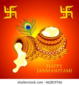 Vector illustration for Happy Krishna Janmashtami background.