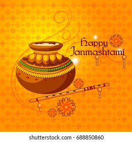vector illustration of Happy Krishna Janmashtami background with pot of cream, Dahi Handi 
