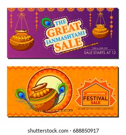 vector illustration of Happy Krishna Janmashtami background with pot of cream ( Dahi Handi )