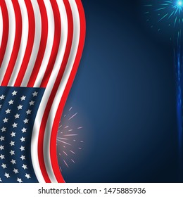 Vector illustration for Happy Labor Day, Independence Day, President's Day with empty space for your text. Template with USA flag on blue background