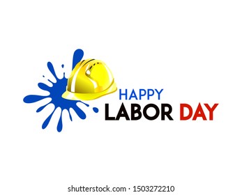 vector illustration happy Labor Day, event logo and sticker with labor helmets and attractive paint splashes