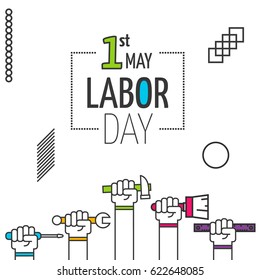 Vector illustration of happy Labor Day background 1 may - labor day . Modern labour day poster or banner. Workers day celebration outline flat geometric concept  