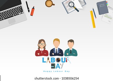 Vector illustration of happy Labour Day with stylish text and white background. Vector illustration. Copy space.