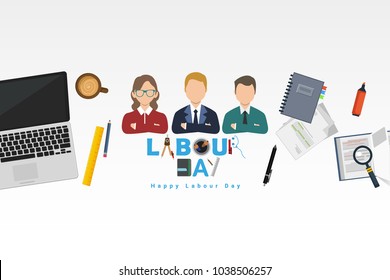 Vector illustration of happy Labour Day with stylish text and white background. Vector illustration. Copy space.
