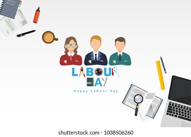 Vector illustration of happy Labour Day with stylish text and white background. Vector illustration. Copy space.