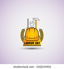 vector illustration happy labour day celebration, workers may day. strong yellow and black color.